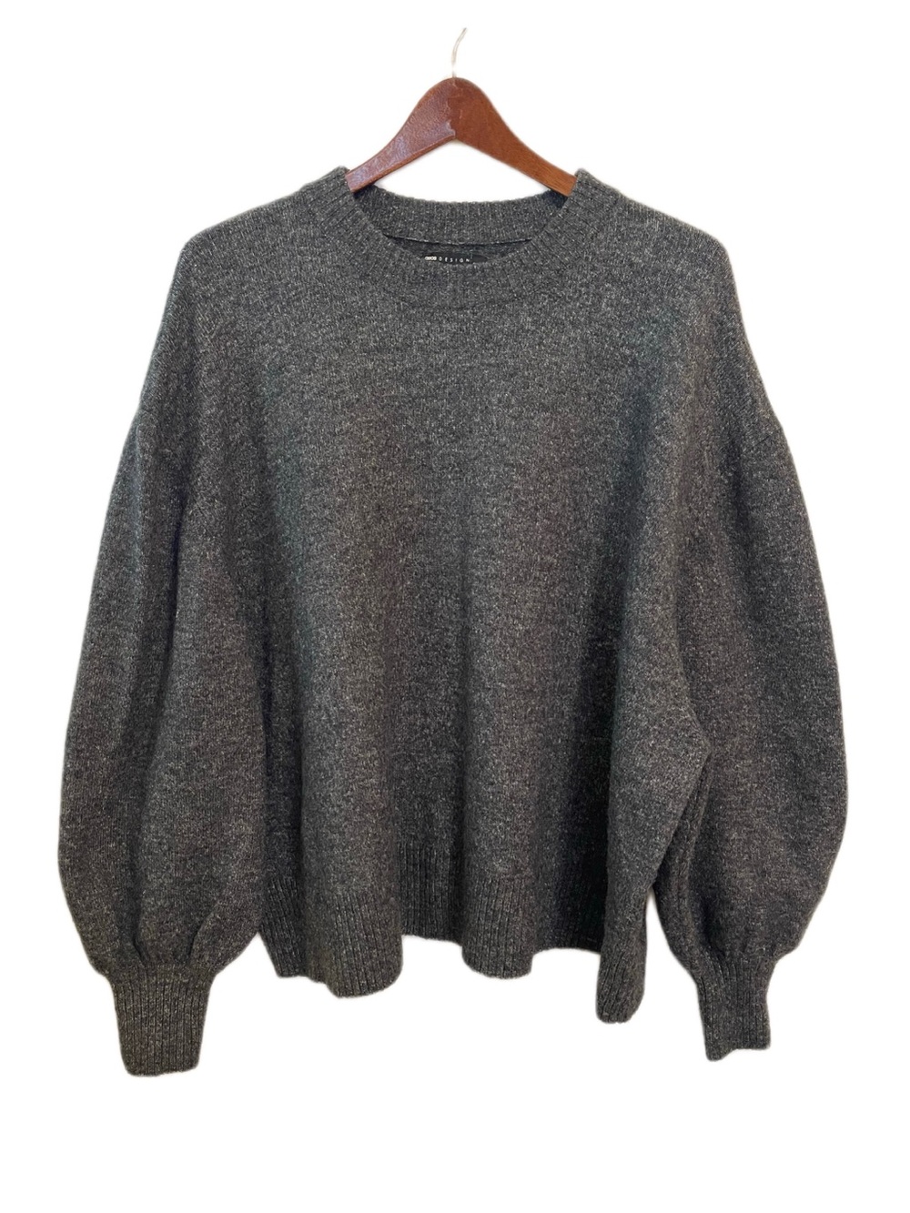 ASOS Design Sweater Curve Plus Size 16 Gray Balloon Sleeves Dark Academia